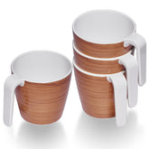 4 Stück Melamin Tasse 350 ml ideal für Camping - Bambi Braun - Stapelbar - 4 Personen Holzoptik Trinkbecher Kaffeetasse Kaffeebecher